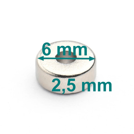 D6 x d2 x 2,5 / N38 - Neodym Magnet (NdFeB)