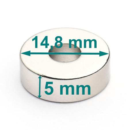 D14,8 x d5,2 x 5 / N38 - Neodym Magnet (NdFeB)