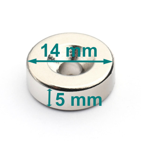 D14 x d7,2/3,6 x 5 / N38 - Neodymium magneet (NdFeB)