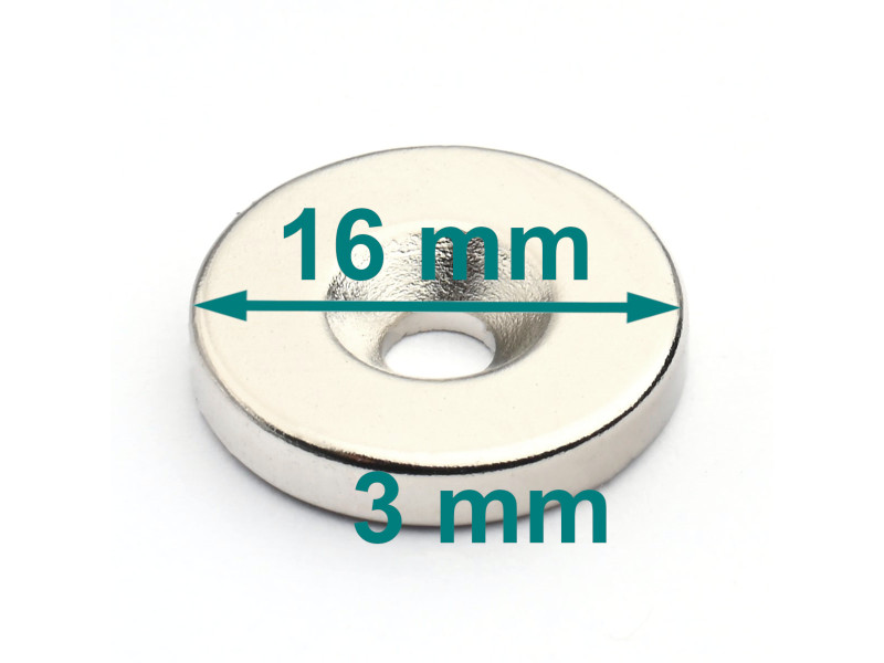 Neodymium magnetic disc with a countersunk hole.