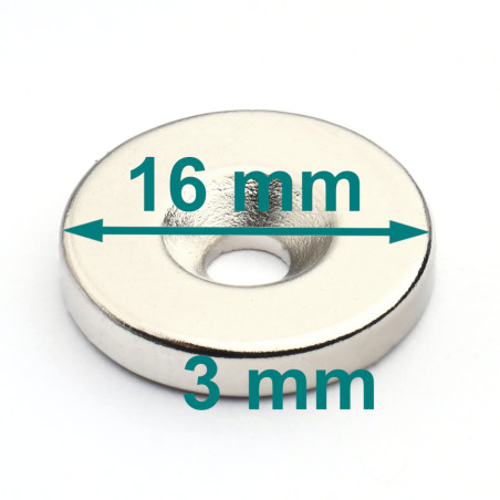 D16 x d7,2/3,6 x 3 / N38 - Neodymium magnet (NdFeB)