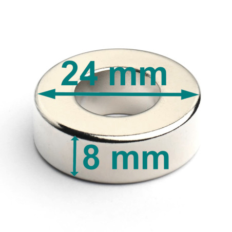 D24 x d12 x 8 / N38 - Neodymium magneet (NdFeB)