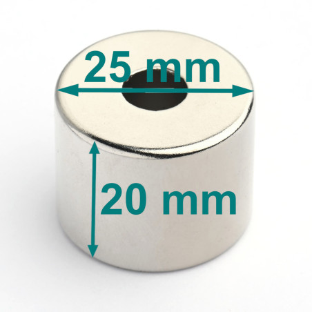 D25 x d8 x 20 / N38 - Neodüüm magnet (NdFeB)