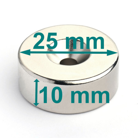 D25 x d10,5/4,3 x 10 / N42 - Neodymium magnet (NdFeB)