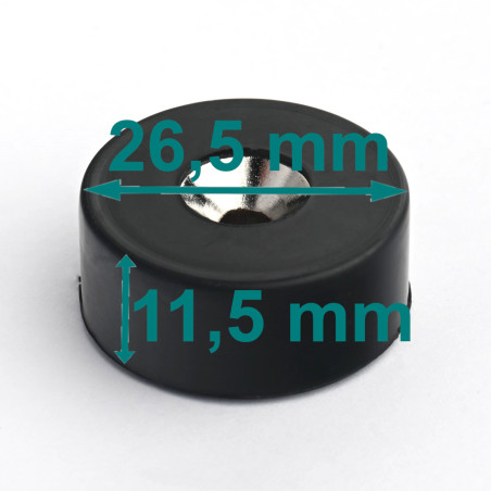 D26,5 x d10,5/4,3 x 11,5 / N42 - Neodymmagnet (NdFeB) i gummi