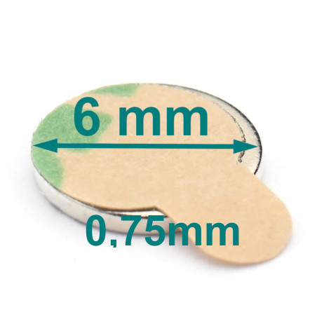 D6 x 0,75 / N38 - Neodymium magnet (NdFeB) / self-adhesive, with tape 3M 467MP
