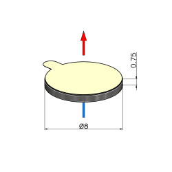 D8 x 0,75 / N38 - neodimov magnet (NdFeB) / samolepilni, s trakom 3M 467MP