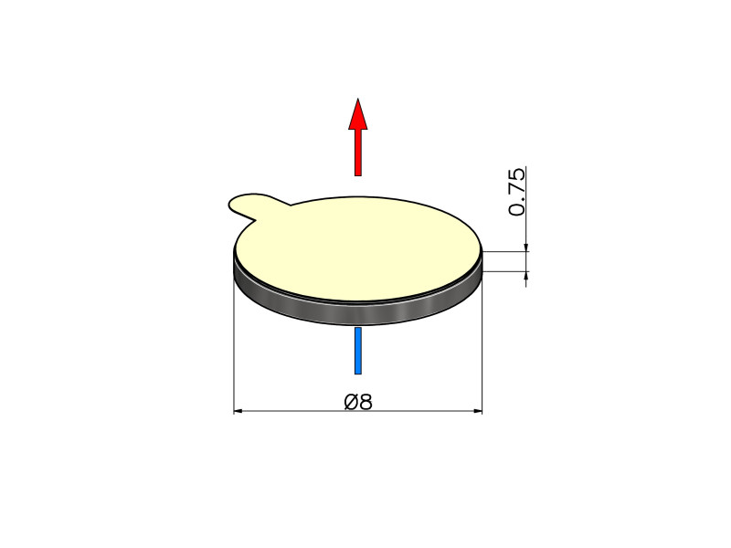 D8 x 0,75 / N38 - Neodimyum mıknatıs (NdFeB) / kendinden yapışkanlı, bantlı 3M 467MP