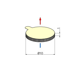 D10 x 1 / N38 - neodimov magnet (NdFeB) / samolepilni, s trakom 3M 467MP