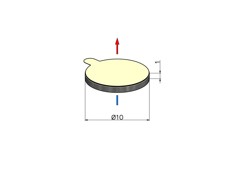 D10 x 1 / N38 - Neodymmagnet (NdFeB) / selvklebende, med tape 3M 467MP