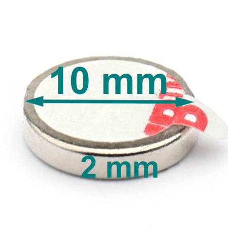 D10 x 2 / N38 - Neodimio magnetas (NdFeB) / lipnus, su putomis 3M 4920