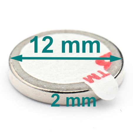D12 x 2 / N38 - Neodimyum mıknatıs (NdFeB) / kendinden yapışkanlı, köpüklü 3M 4920