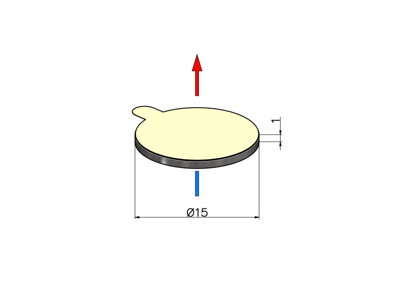 D15 x 1 / N38 - Neodymmagnet (NdFeB) / selvklebende, med tape 3M 467MP