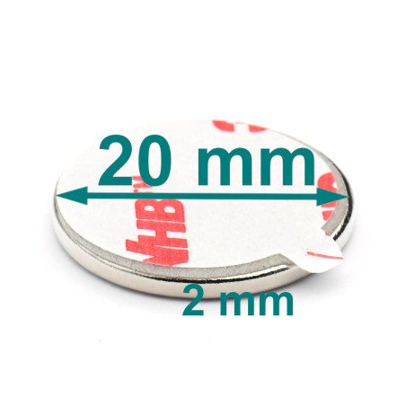 D20 x 2 / N38 - Neodymový magnet (NdFeB) / samolepiaci, s penou 3M 4920