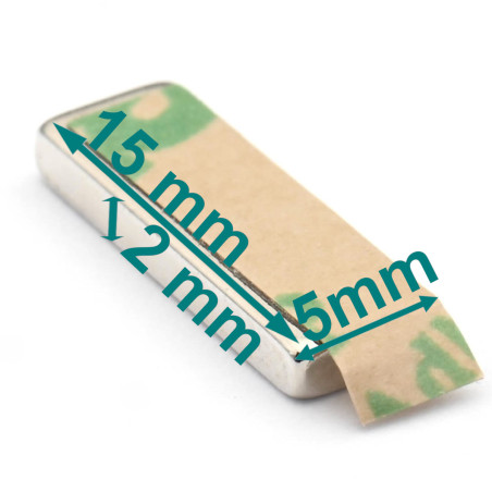 15 x 5 x 2 / N38 - Neodimio magnetas (NdFeB) / lipnus, su juostele 3M 467MP