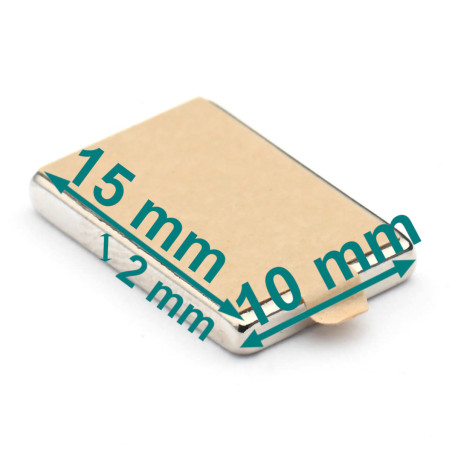15 x 10 x 2 / N38 - Neodímium mágnes (NdFeB) / öntapadós, szalaggal 3M 467MP