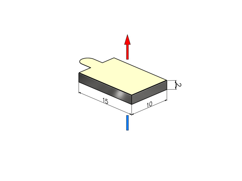 15 x 10 x 2 / N38 - neodimov magnet (NdFeB) / samolepilni, s trakom 3M 467MP