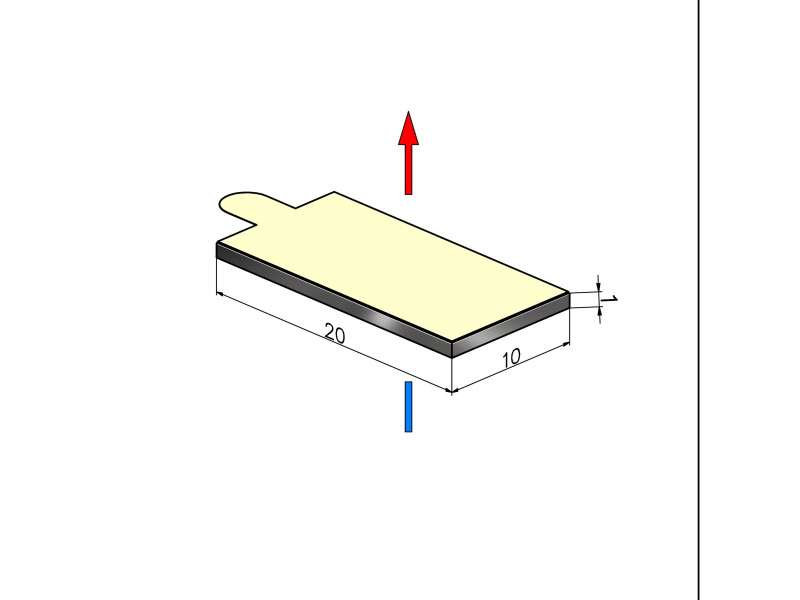 20 x 10 x 1 / N38 - Neodimyum mıknatıs (NdFeB) / kendinden yapışkanlı, bantlı 3M 467MP