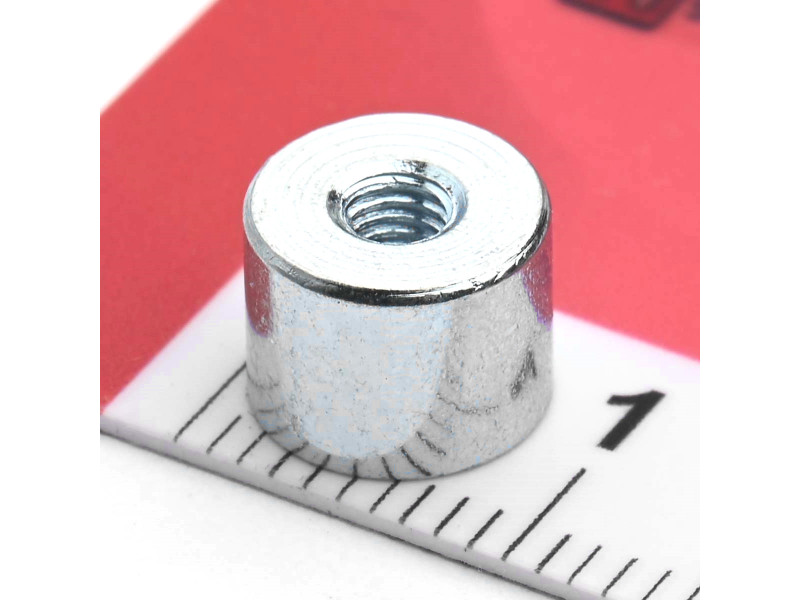 Magnet, diameter 8 mm, M3 innvendig gjenge, høyde 6 mm, neodymium