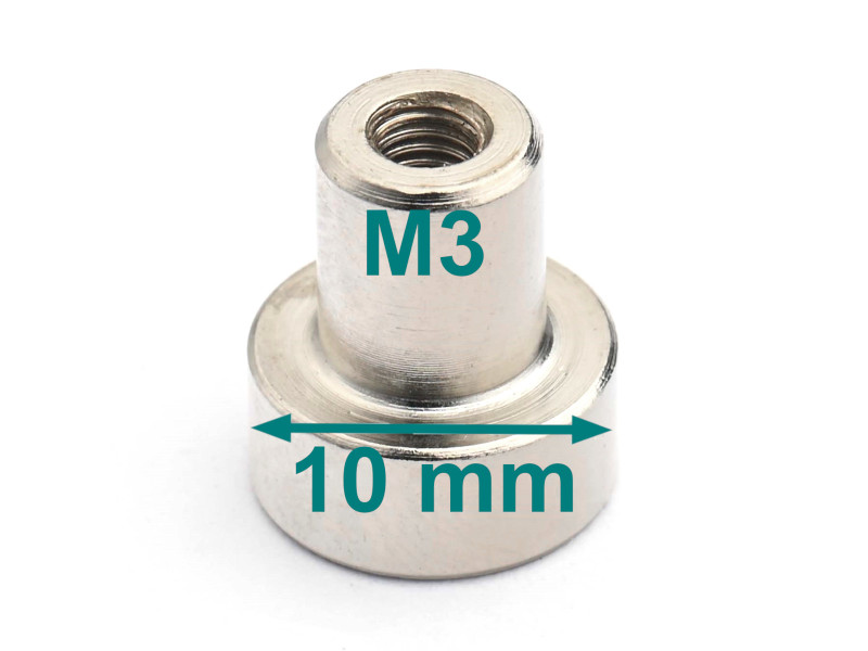 Gövde içinde mıknatıs, çap 10 mm, M3 vida soketli - neodimyum