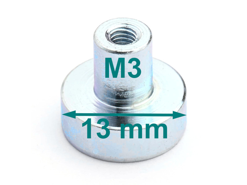 Magnet v ohišju, premer 13 mm, z vijačnim nastavkom M3 - neodim
