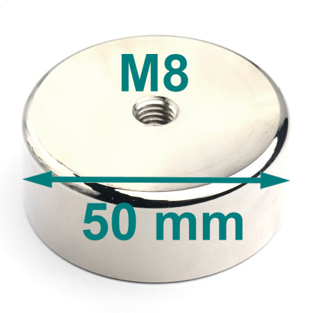 Magnet, Durchmesser 50 mm, Innengewinde M8, Höhe 15 mm, Neodym