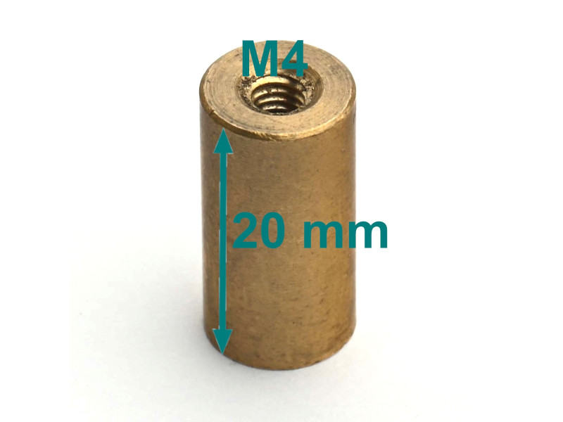 Pirinç gövde içinde mıknatıs, çap 10 mm, M4 iç dişli, yükseklik 20 mm, neodimyum