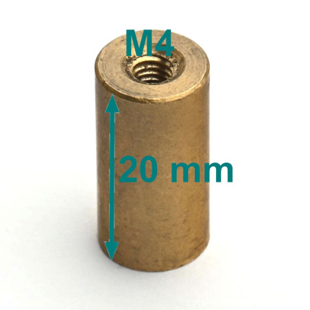 Magnet in brass hausing, diameter 10 mm, M4 internal thread, height 20 mm, neodymium