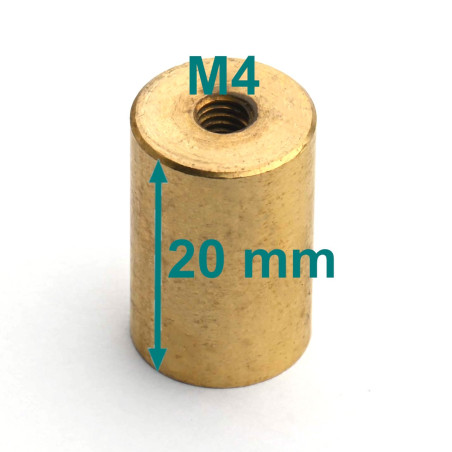 Magnet in brass hausing, diameter 13 mm, M4 internal thread, height 20 mm, neodymium