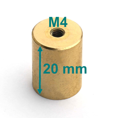 Magnet in brass hausing, diameter 15 mm, M4 internal thread, height 20 mm, neodymium