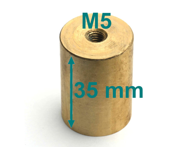 Magnet i messinghus, diameter 25 mm, M5 innvendig gjenge, høyde 35 mm, neodymium