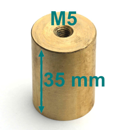 Magnet i messinghus, diameter 25 mm, M5 indvendigt gevind, højde 35 mm, neodymium