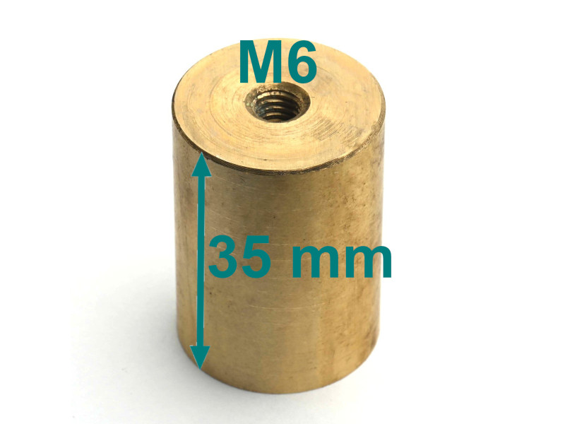 Magnet i messinghus, diameter 25 mm, M6 innvendig gjenger, høyde 35 mm, neodym