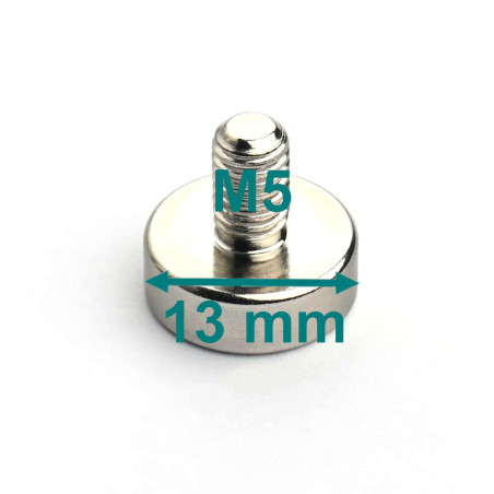 Magnet, diameter 13 mm, M5 external thread, neodymium