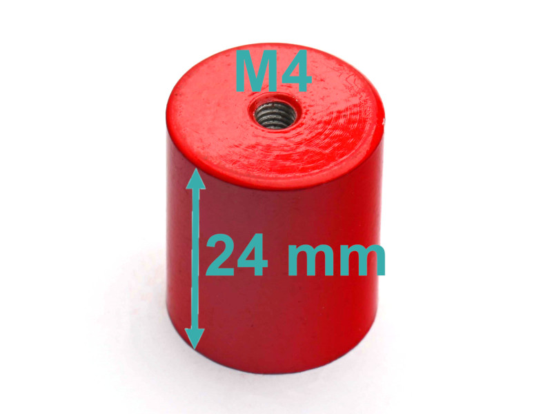 Mágnes, átmérő 20 mm, M4 belső menettel, magasság 24 mm, AlNiCo