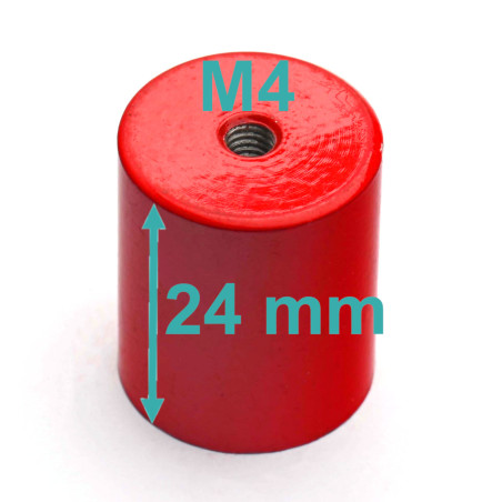Magnet, diameter 20 mm, M4 internal thread, height 24 mm, AlNiCo