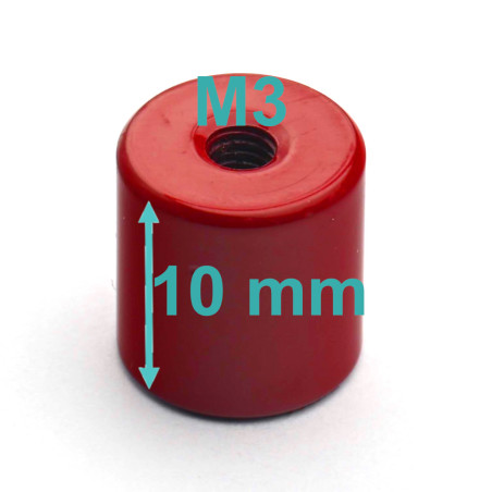 Íman, diâmetro 10 mm, rosca interna M3, altura 10 mm, AlNiCo