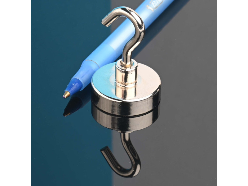 Magnet i hölje med ögonkrok, diameter 25 mm, med skruvhylsa M4 - neodymium