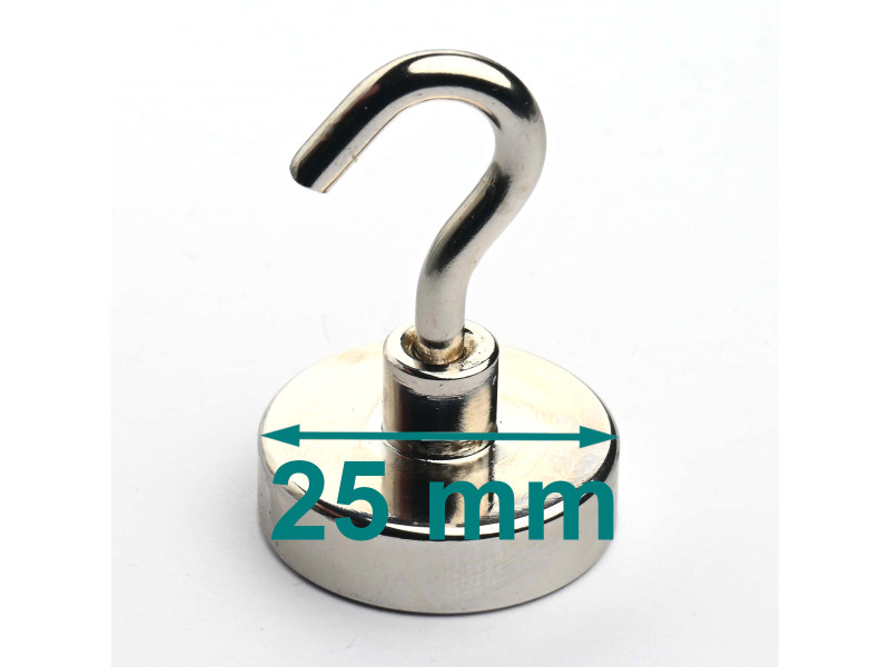 Magnet v ohišju s kavljem, premer 25 mm, z vijačnim nastavkom M4 - neodim