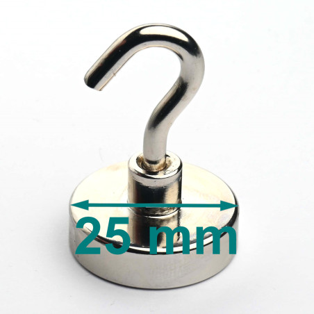 Magnet in housing with eye hook, diameter 25 mm, with screw socket M4 – neodymium