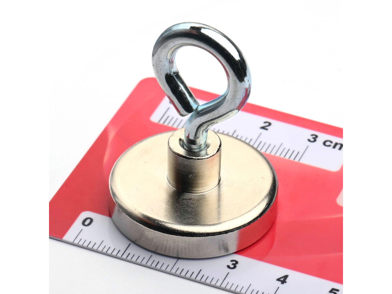 Magnet i hölje med ögla, diameter 32 mm, med skruvhylsa M5 - neodymium