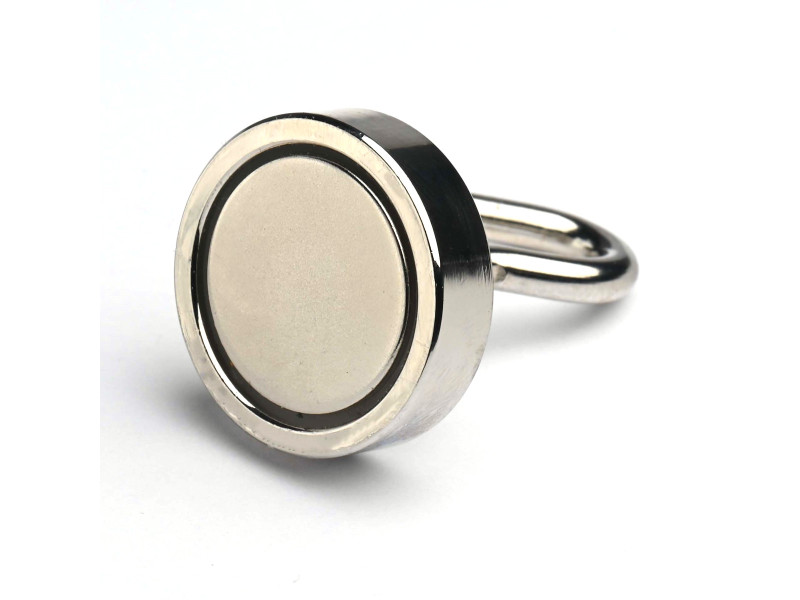 Magnet i hölje med ögonkrok, diameter 25 mm, med skruvhylsa M4 - neodymium