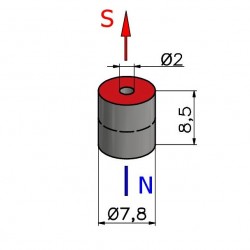 D7,8 X D2 X 8,5 / N48 - Neodymmagnet (NdFeB)