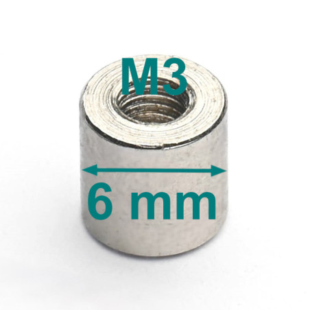 Magnet, Durchmesser 6 mm, Innengewinde M3, Höhe 6 mm, Neodym