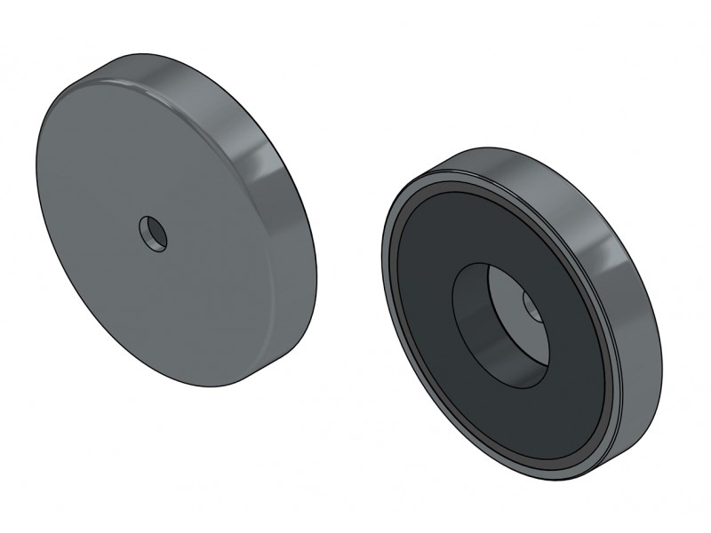 Magnet i hus, diameter 57 mm, med hull for flatskrue, ferritt