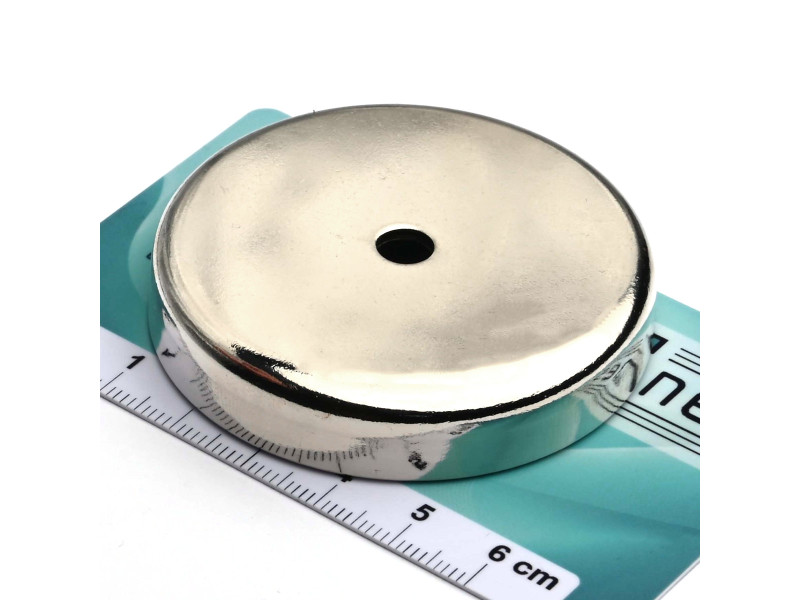 Magnet v ohišju, premer 57 mm, z odprtino za vijak z ravno glavo, feritni