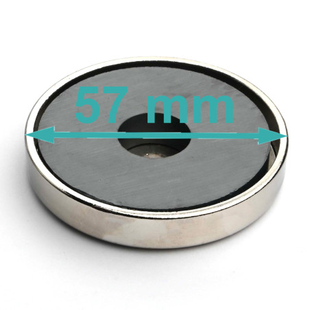 Magnet im Gehäuse, Durchmesser 57 mm, mit Bohrung für Flachkopfschraube, Ferrit