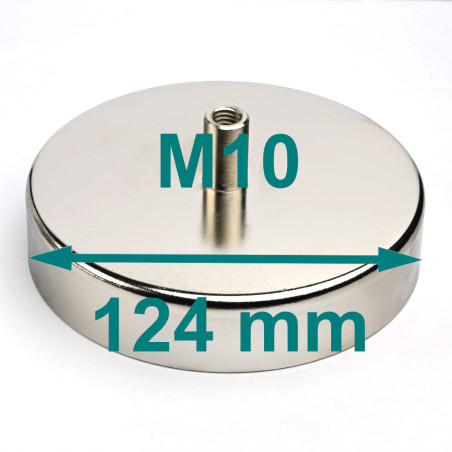Magnet v pouzdře, průměr 124 mm, se šroubovou objímkou M10 - feritový
