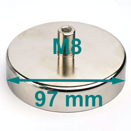 Magnetas korpuse, 97 mm skersmens, su varžto lizdu M8 - feritas