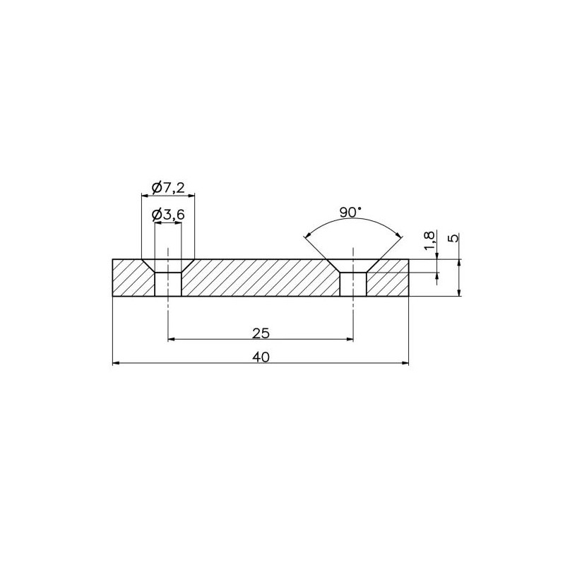 40 X 20 X 5 - D7,2/d3,6 / N38 - Neodymmagnet (NdFeB)